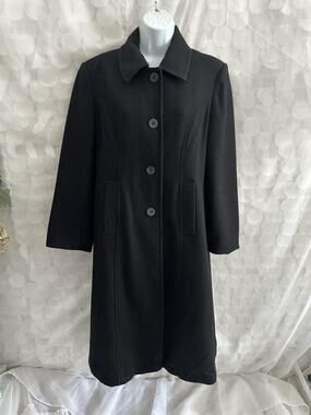 Vintage Black 100% WOOL LONG MAXI Coat 8 PETITE Princess Seams Classic